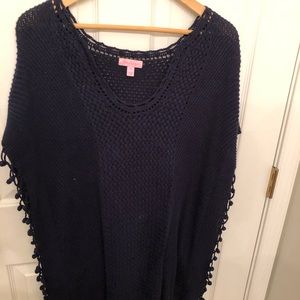 Lilly Pulitzer navy oversized sweater with tassels